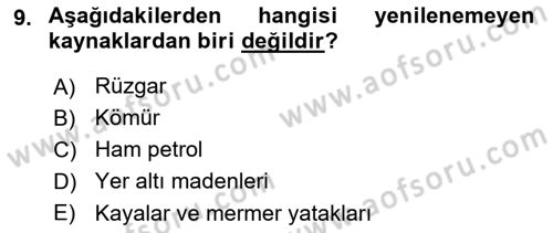 Doğal Kaynaklar ve Çevre Ekonomisi Dersi 2023 - 2024 Yılı (Vize) Ara Sınav Soruları 9. Soru