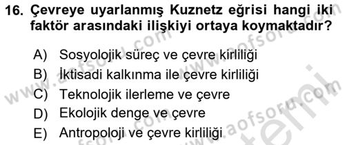 Doğal Kaynaklar ve Çevre Ekonomisi Dersi 2023 - 2024 Yılı (Final) Dönem Sonu Sınavı 16. Soru