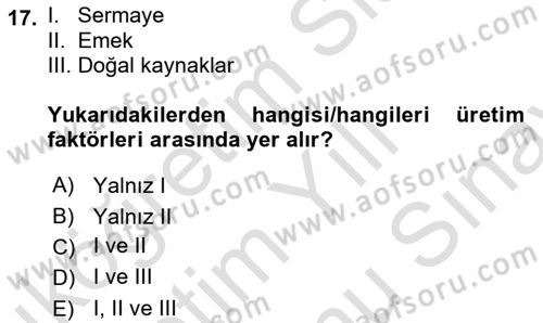 Doğal Kaynaklar ve Çevre Ekonomisi Dersi 2023 - 2024 Yılı (Final) Dönem Sonu Sınav Soruları 17. Soru