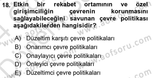 Doğal Kaynaklar ve Çevre Ekonomisi Dersi 2023 - 2024 Yılı (Final) Dönem Sonu Sınav Soruları 18. Soru