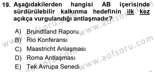 Doğal Kaynaklar ve Çevre Ekonomisi Dersi 2023 - 2024 Yılı (Final) Dönem Sonu Sınav Soruları 19. Soru