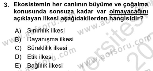 Doğal Kaynaklar ve Çevre Ekonomisi Dersi 2023 - 2024 Yılı (Final) Dönem Sonu Sınav Soruları 3. Soru