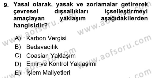 Doğal Kaynaklar ve Çevre Ekonomisi Dersi 2023 - 2024 Yılı (Final) Dönem Sonu Sınav Soruları 9. Soru