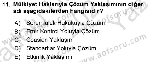 Doğal Kaynaklar ve Çevre Ekonomisi Dersi 2023 - 2024 Yılı Yaz Okulu Sınav Soruları 11. Soru