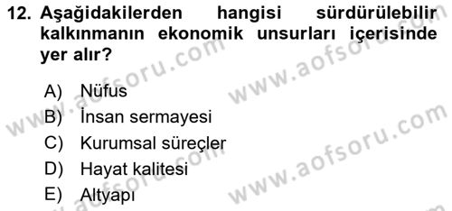 Doğal Kaynaklar ve Çevre Ekonomisi Dersi 2023 - 2024 Yılı Yaz Okulu Sınavı 12. Soru