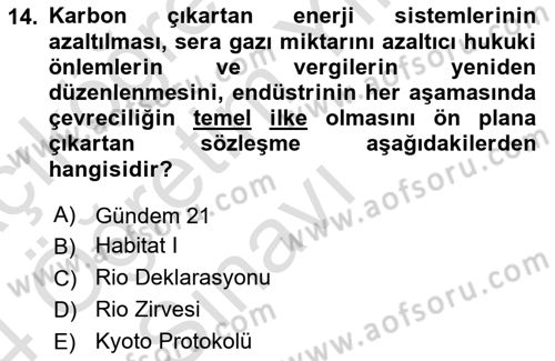 Doğal Kaynaklar ve Çevre Ekonomisi Dersi 2023 - 2024 Yılı Yaz Okulu Sınavı 14. Soru