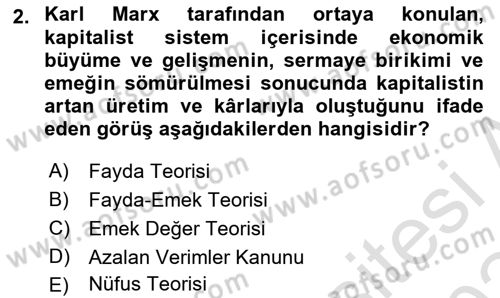 Doğal Kaynaklar ve Çevre Ekonomisi Dersi 2023 - 2024 Yılı Yaz Okulu Sınavı 2. Soru