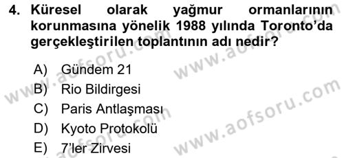 Doğal Kaynaklar ve Çevre Ekonomisi Dersi 2023 - 2024 Yılı Yaz Okulu Sınavı 4. Soru