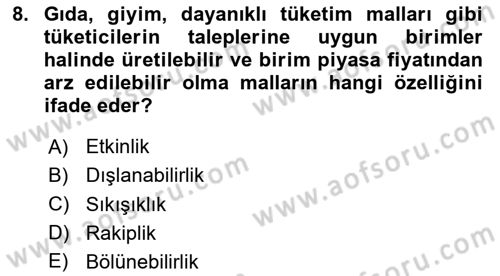 Doğal Kaynaklar ve Çevre Ekonomisi Dersi 2023 - 2024 Yılı Yaz Okulu Sınavı 8. Soru