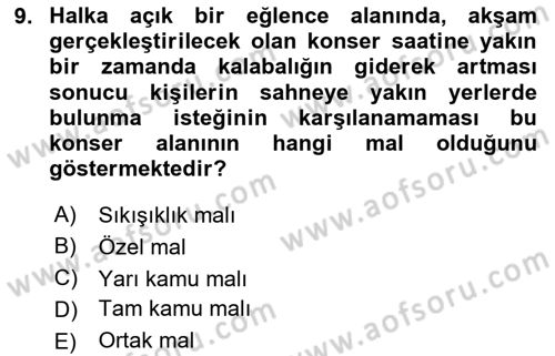 Doğal Kaynaklar ve Çevre Ekonomisi Dersi 2023 - 2024 Yılı Yaz Okulu Sınavı 9. Soru