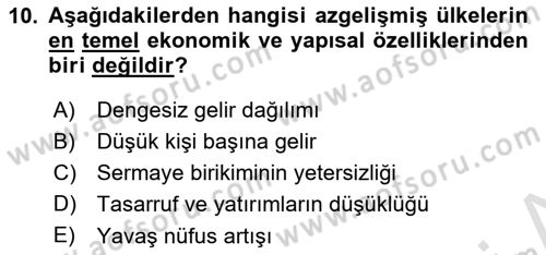 Doğal Kaynaklar ve Çevre Ekonomisi Dersi 2024 - 2025 Yılı (Vize) Ara Sınav Soruları 10. Soru