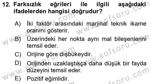 Doğal Kaynaklar ve Çevre Ekonomisi Dersi 2024 - 2025 Yılı (Vize) Ara Sınav Soruları 12. Soru