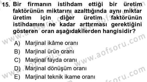 Doğal Kaynaklar ve Çevre Ekonomisi Dersi 2024 - 2025 Yılı (Vize) Ara Sınav Soruları 15. Soru