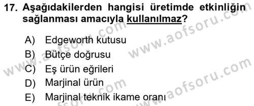 Doğal Kaynaklar ve Çevre Ekonomisi Dersi 2024 - 2025 Yılı (Vize) Ara Sınav Soruları 17. Soru