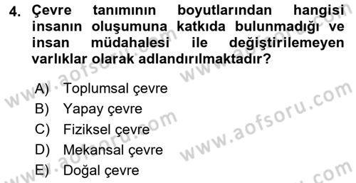 Doğal Kaynaklar ve Çevre Ekonomisi Dersi 2024 - 2025 Yılı (Vize) Ara Sınav Soruları 4. Soru
