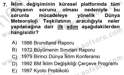 Doğal Kaynaklar ve Çevre Ekonomisi Dersi 2024 - 2025 Yılı (Vize) Ara Sınav Soruları 7. Soru