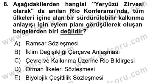Doğal Kaynaklar ve Çevre Ekonomisi Dersi 2024 - 2025 Yılı (Vize) Ara Sınav Soruları 8. Soru