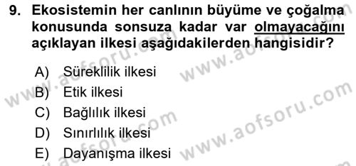 Doğal Kaynaklar ve Çevre Ekonomisi Dersi 2024 - 2025 Yılı (Vize) Ara Sınav Soruları 9. Soru