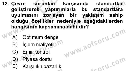 Doğal Kaynaklar ve Çevre Ekonomisi Dersi 2024 - 2025 Yılı (Final) Dönem Sonu Sınav Soruları 12. Soru