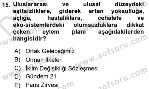 Doğal Kaynaklar ve Çevre Ekonomisi Dersi 2024 - 2025 Yılı (Final) Dönem Sonu Sınav Soruları 15. Soru