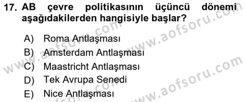 Doğal Kaynaklar ve Çevre Ekonomisi Dersi 2024 - 2025 Yılı (Final) Dönem Sonu Sınav Soruları 17. Soru