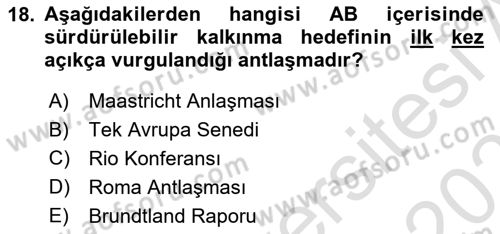 Doğal Kaynaklar ve Çevre Ekonomisi Dersi 2024 - 2025 Yılı (Final) Dönem Sonu Sınav Soruları 18. Soru