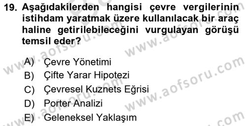 Doğal Kaynaklar ve Çevre Ekonomisi Dersi 2024 - 2025 Yılı (Final) Dönem Sonu Sınav Soruları 19. Soru
