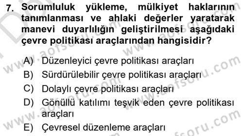 Doğal Kaynaklar ve Çevre Ekonomisi Dersi 2024 - 2025 Yılı (Final) Dönem Sonu Sınav Soruları 7. Soru