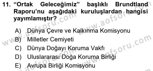 Doğal Kaynaklar ve Çevre Ekonomisi Dersi 2024 - 2025 Yılı Yaz Okulu Sınav Soruları 11. Soru