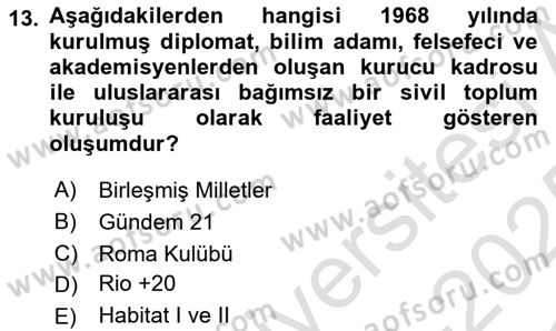 Doğal Kaynaklar ve Çevre Ekonomisi Dersi 2024 - 2025 Yılı Yaz Okulu Sınav Soruları 13. Soru