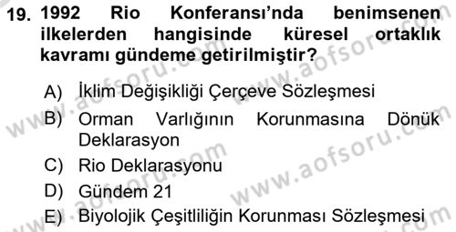 Doğal Kaynaklar ve Çevre Ekonomisi Dersi 2024 - 2025 Yılı Yaz Okulu Sınav Soruları 19. Soru