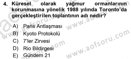 Doğal Kaynaklar ve Çevre Ekonomisi Dersi 2024 - 2025 Yılı Yaz Okulu Sınav Soruları 4. Soru