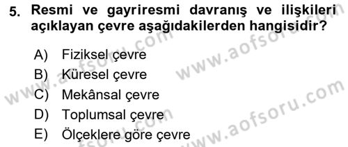 Doğal Kaynaklar ve Çevre Ekonomisi Dersi 2024 - 2025 Yılı Yaz Okulu Sınav Soruları 5. Soru