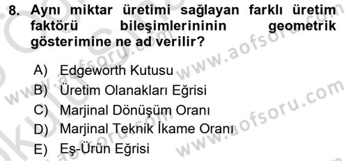 Doğal Kaynaklar ve Çevre Ekonomisi Dersi 2024 - 2025 Yılı Yaz Okulu Sınav Soruları 8. Soru