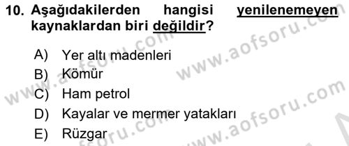 Doğal Kaynaklar ve Çevre Ekonomisi Dersi 2025 - 2026 Yılı (Vize) Ara Sınav Soruları 10. Soru