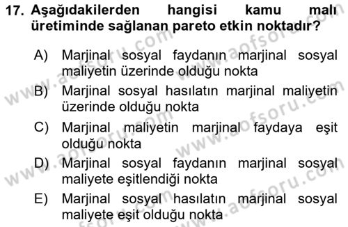 Doğal Kaynaklar ve Çevre Ekonomisi Dersi 2025 - 2026 Yılı (Vize) Ara Sınav Soruları 17. Soru