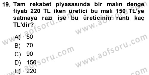 Doğal Kaynaklar ve Çevre Ekonomisi Dersi 2025 - 2026 Yılı (Vize) Ara Sınav Soruları 19. Soru