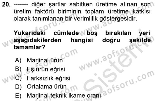 Doğal Kaynaklar ve Çevre Ekonomisi Dersi 2025 - 2026 Yılı (Vize) Ara Sınav Soruları 20. Soru