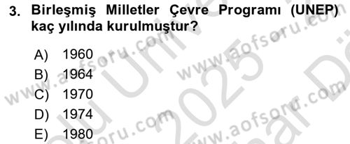 Doğal Kaynaklar ve Çevre Ekonomisi Dersi 2025 - 2026 Yılı (Vize) Ara Sınav Soruları 3. Soru