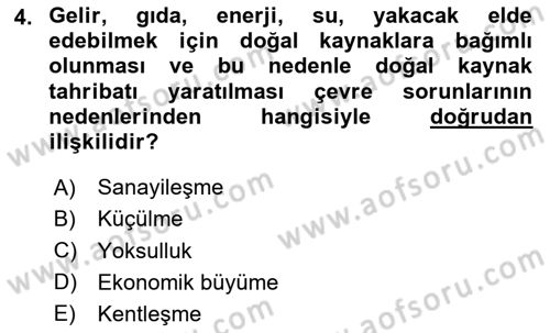 Doğal Kaynaklar ve Çevre Ekonomisi Dersi 2025 - 2026 Yılı (Vize) Ara Sınav Soruları 4. Soru