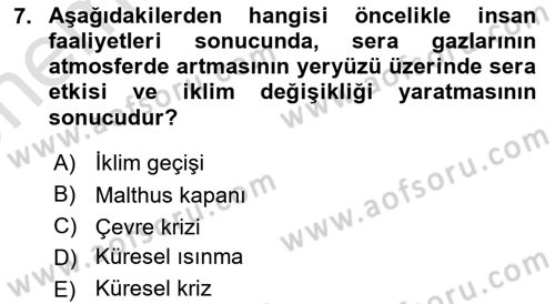 Doğal Kaynaklar ve Çevre Ekonomisi Dersi 2025 - 2026 Yılı (Vize) Ara Sınav Soruları 7. Soru
