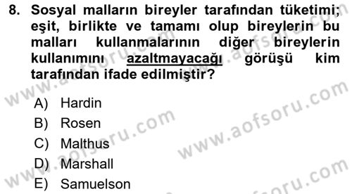 Doğal Kaynaklar ve Çevre Ekonomisi Dersi 2025 - 2026 Yılı (Vize) Ara Sınav Soruları 8. Soru