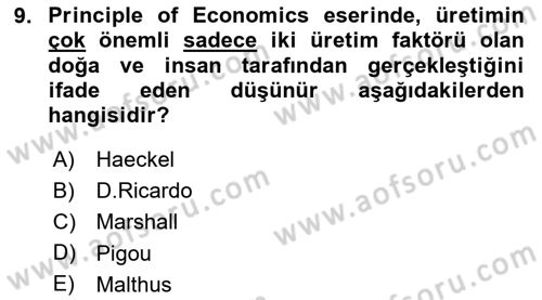 Doğal Kaynaklar ve Çevre Ekonomisi Dersi 2025 - 2026 Yılı (Vize) Ara Sınav Soruları 9. Soru