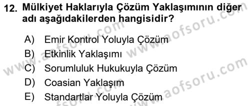 Doğal Kaynaklar ve Çevre Ekonomisi Dersi 2025 - 2026 Yılı (Final) Dönem Sonu Sınav Soruları 12. Soru