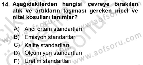 Doğal Kaynaklar ve Çevre Ekonomisi Dersi 2025 - 2026 Yılı (Final) Dönem Sonu Sınav Soruları 14. Soru
