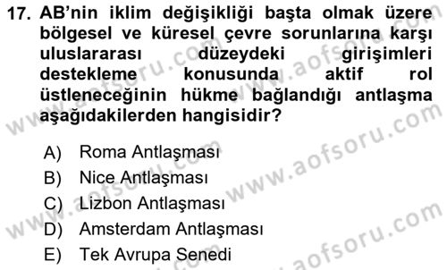 Doğal Kaynaklar ve Çevre Ekonomisi Dersi 2025 - 2026 Yılı (Final) Dönem Sonu Sınav Soruları 17. Soru