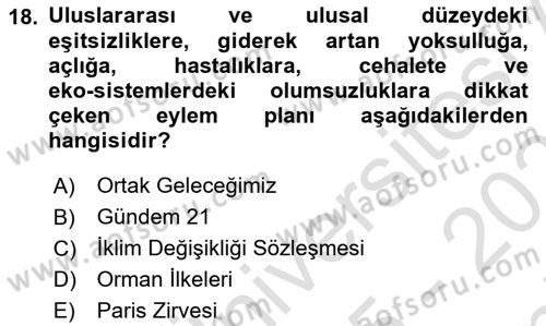 Doğal Kaynaklar ve Çevre Ekonomisi Dersi 2025 - 2026 Yılı (Final) Dönem Sonu Sınav Soruları 18. Soru
