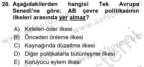 Doğal Kaynaklar ve Çevre Ekonomisi Dersi 2025 - 2026 Yılı (Final) Dönem Sonu Sınav Soruları 20. Soru