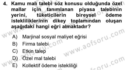 Doğal Kaynaklar ve Çevre Ekonomisi Dersi 2025 - 2026 Yılı (Final) Dönem Sonu Sınav Soruları 4. Soru