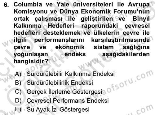 Doğal Kaynaklar ve Çevre Ekonomisi Dersi 2025 - 2026 Yılı (Final) Dönem Sonu Sınav Soruları 6. Soru